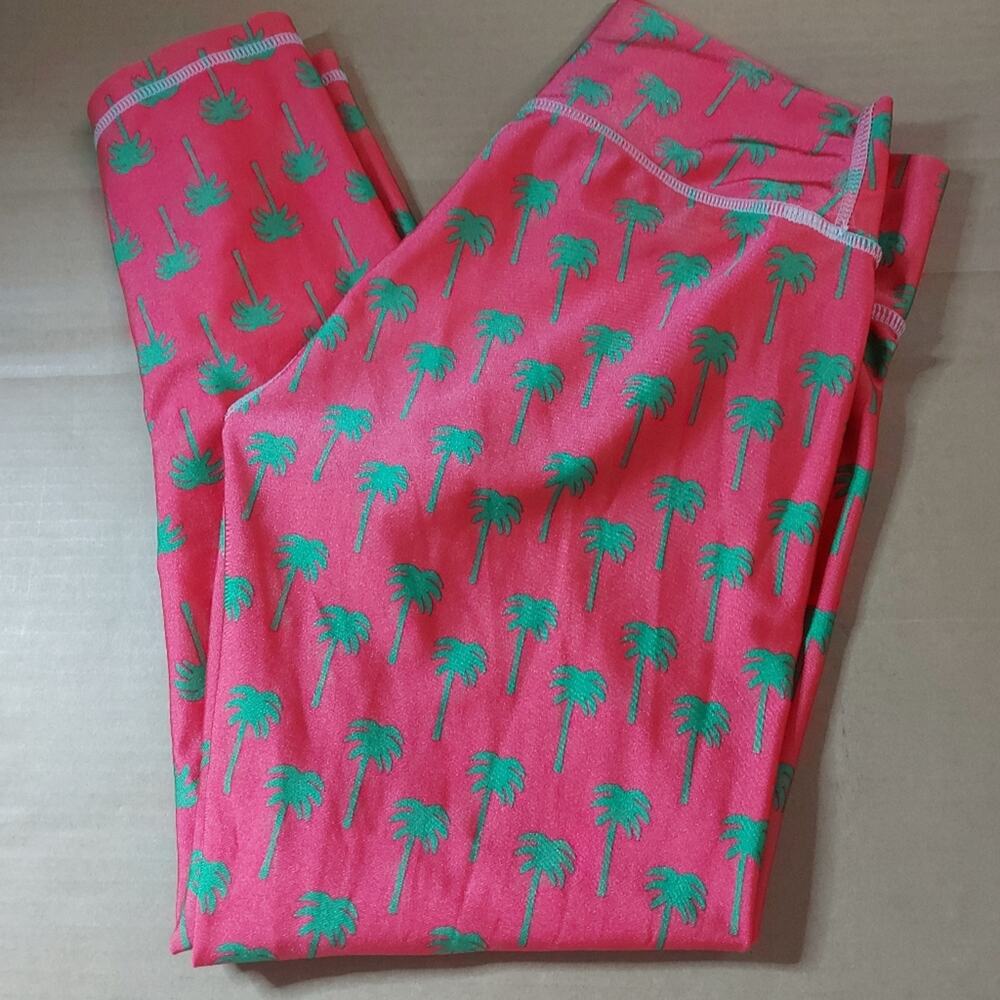 Tepuy Activewear Palm Tree Pink/Green Leggings XS Coconut Girl Athleisure Boho